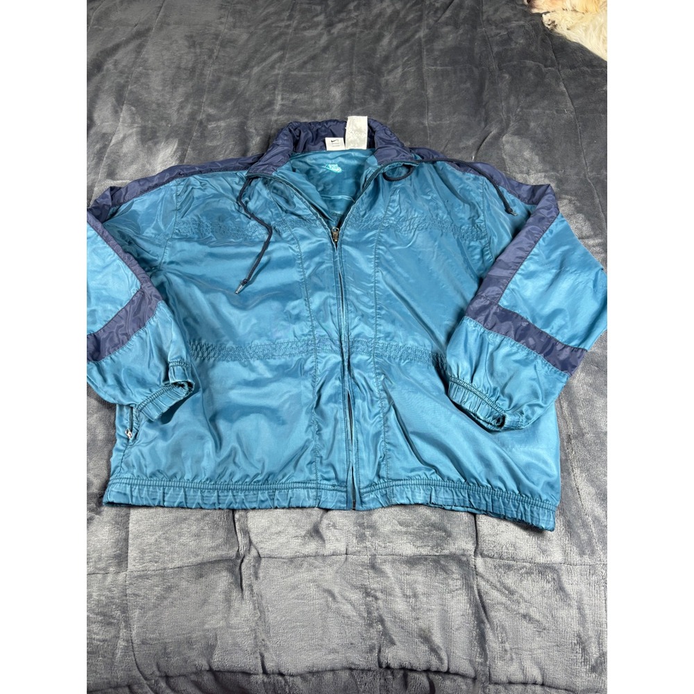 Vintage Nike Mens Windbreaker Jacket Teal Navy Blue Full Zip 90s‎ Retro Large